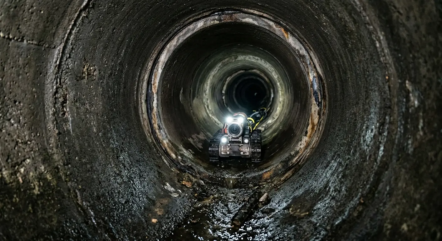Robotic sewer camera inspecting pipe interior for Drain Snake Service in Mont Belvieu